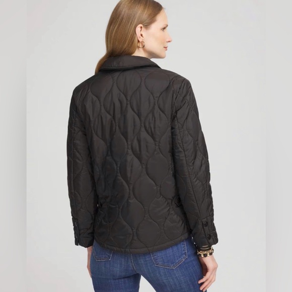 Chico's Faux Nylon Quilted Jacket Lightweight Classic Fit Lined Snap Front Coat - Picture 2 of 14